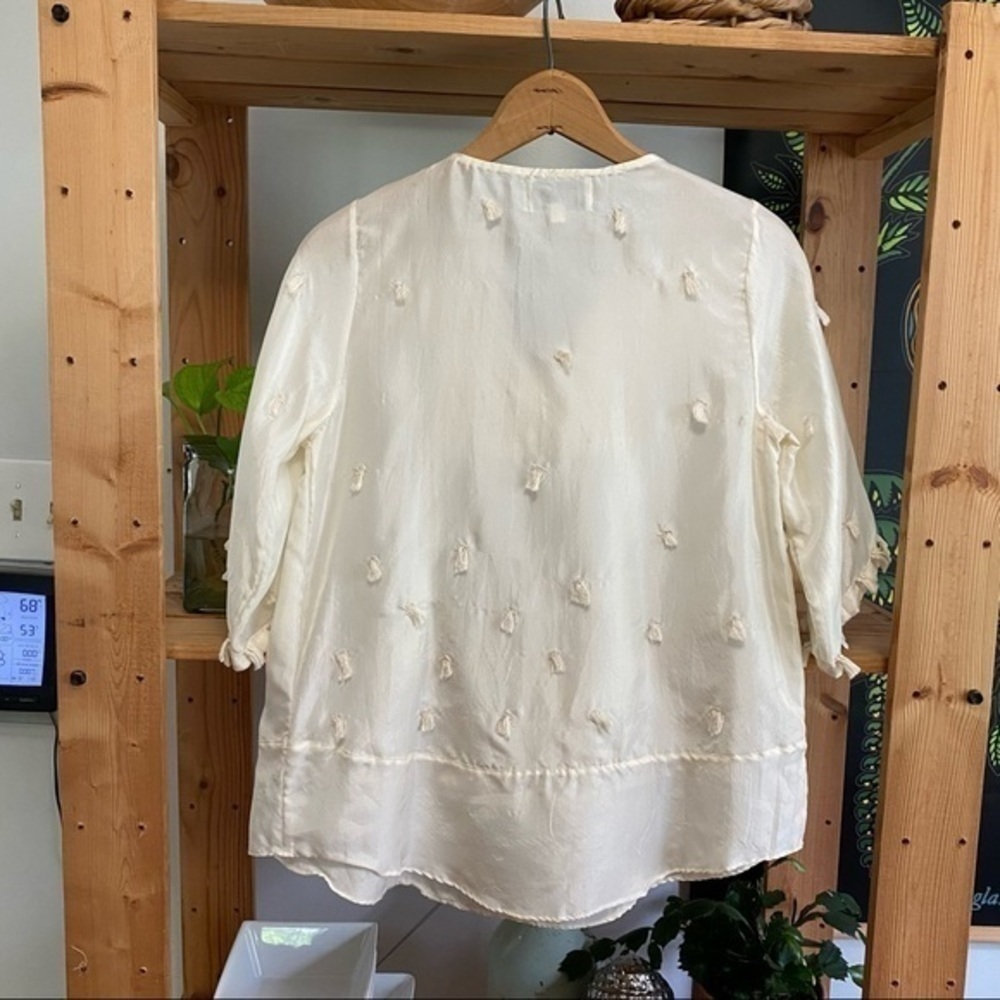 Anthropologie Pepin Cream Crinkled Silk Tassel Blouse Top XS - Picture 5 of 15